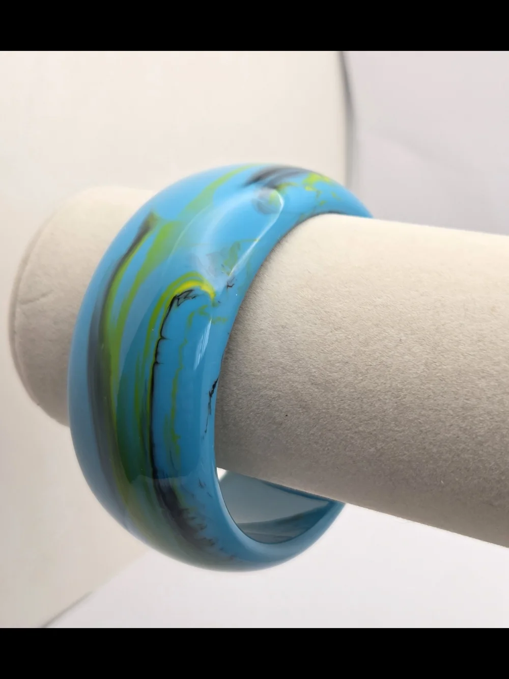 Vintage Marbled Turquoise Blue Chunky Resin Bangle Bracelet Wide Statement Cuff